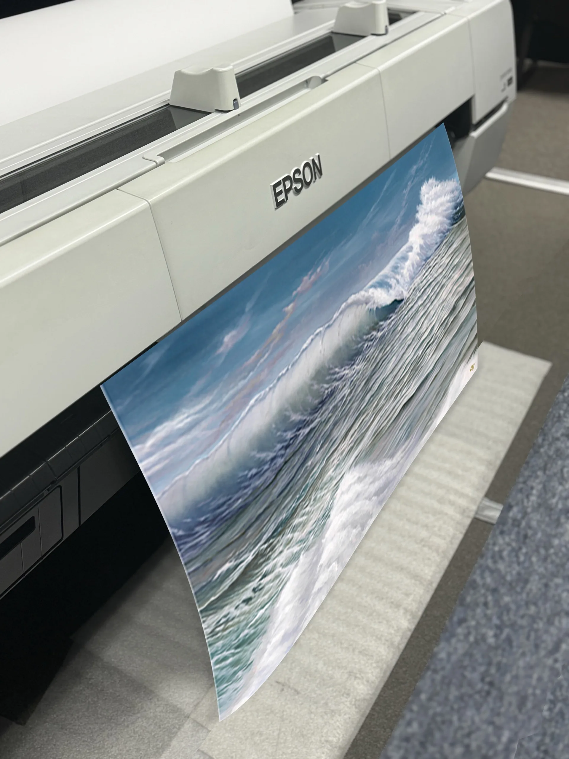 Wide format giclée printing in progress at the Monarch Art & Frame facility in Van Nuys, Los Angeles